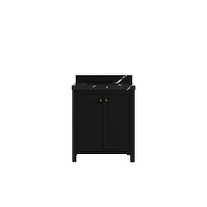 Chicago 30 in. W x 22 in. D x 36 in. H Single Sink Bath Vanity Center in Black with 2 in. Calacatta Black Qt. Top