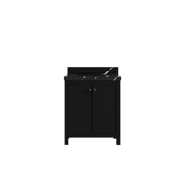 Willow Collections Chicago 30 in. W x 22 in. D x 36 in. H Single Sink Bath Vanity Center in Black with 2 in. Calacatta Black Qt. Top