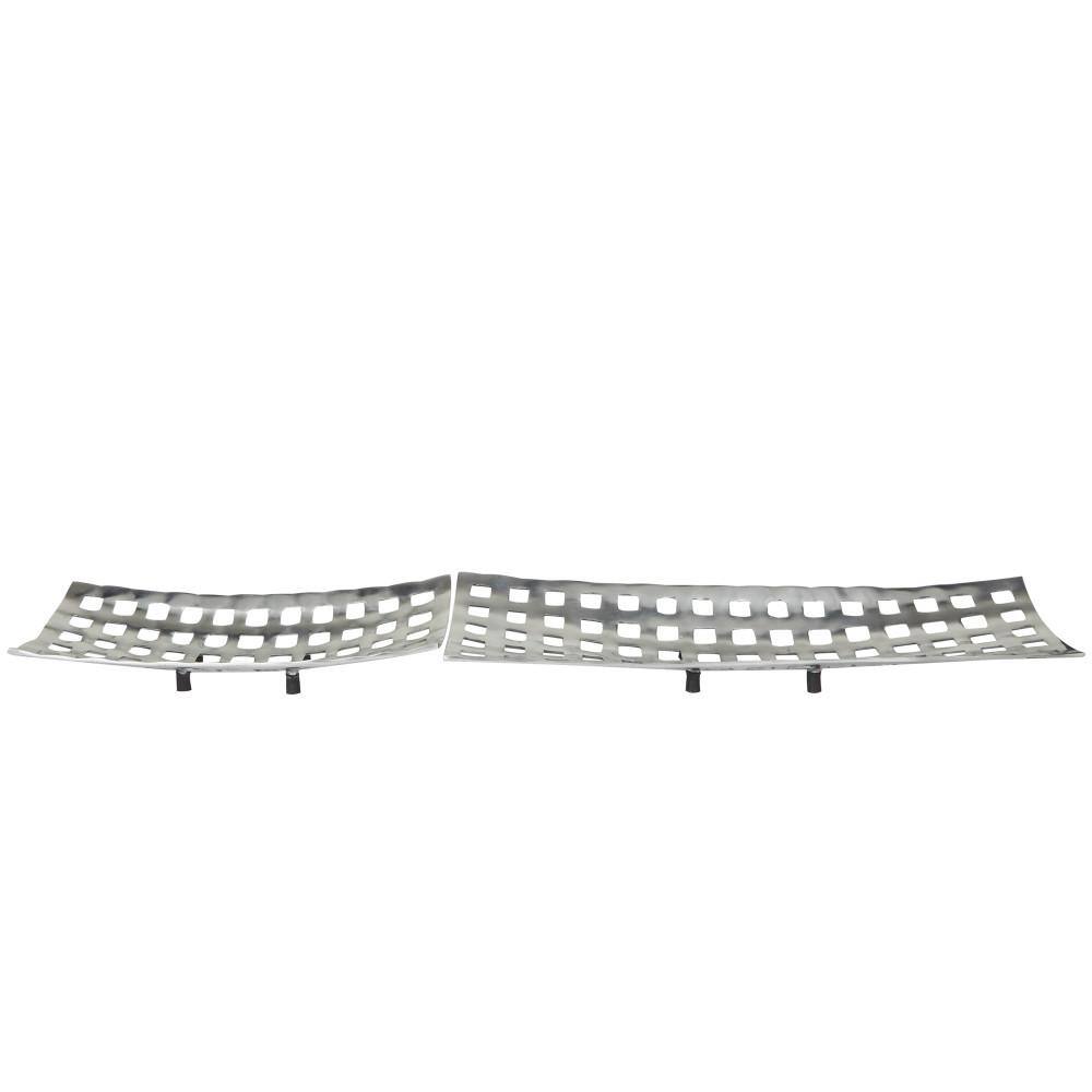 Silver Aluminum Grid Design Decorative Tray Set
