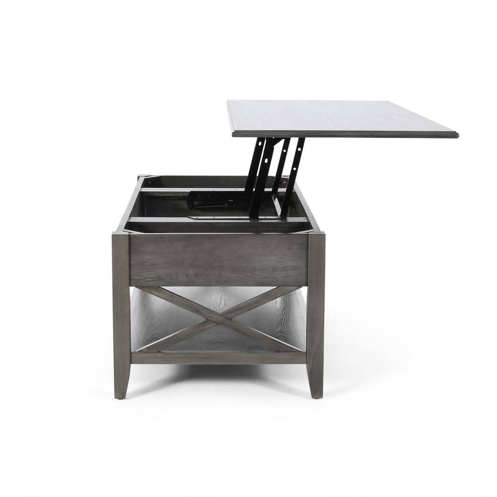 Gray Rectangular Wood Lift-Top Coffee Table with Storage