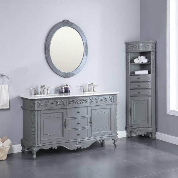 Home Decorators Collection Winslow 60 In W X 22 D Bath Vanity Antique Gray With Top White Marble Basins Bf 27004 Ag - Home Decorators Collection Winslow Vanity