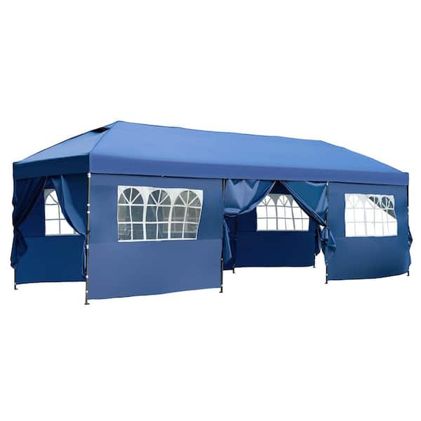 10 ft. x 30 ft. Pop Up Canopy with Sidewalls, Party Tent with Wheeled Bag for Wedding, Backyard, Navy