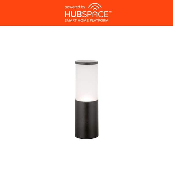 Hampton Bay Hartford Low Voltage Millennium Black LED Smart Outdoor Bollard Light with Frosted Glass Shade Powered by Hubspace