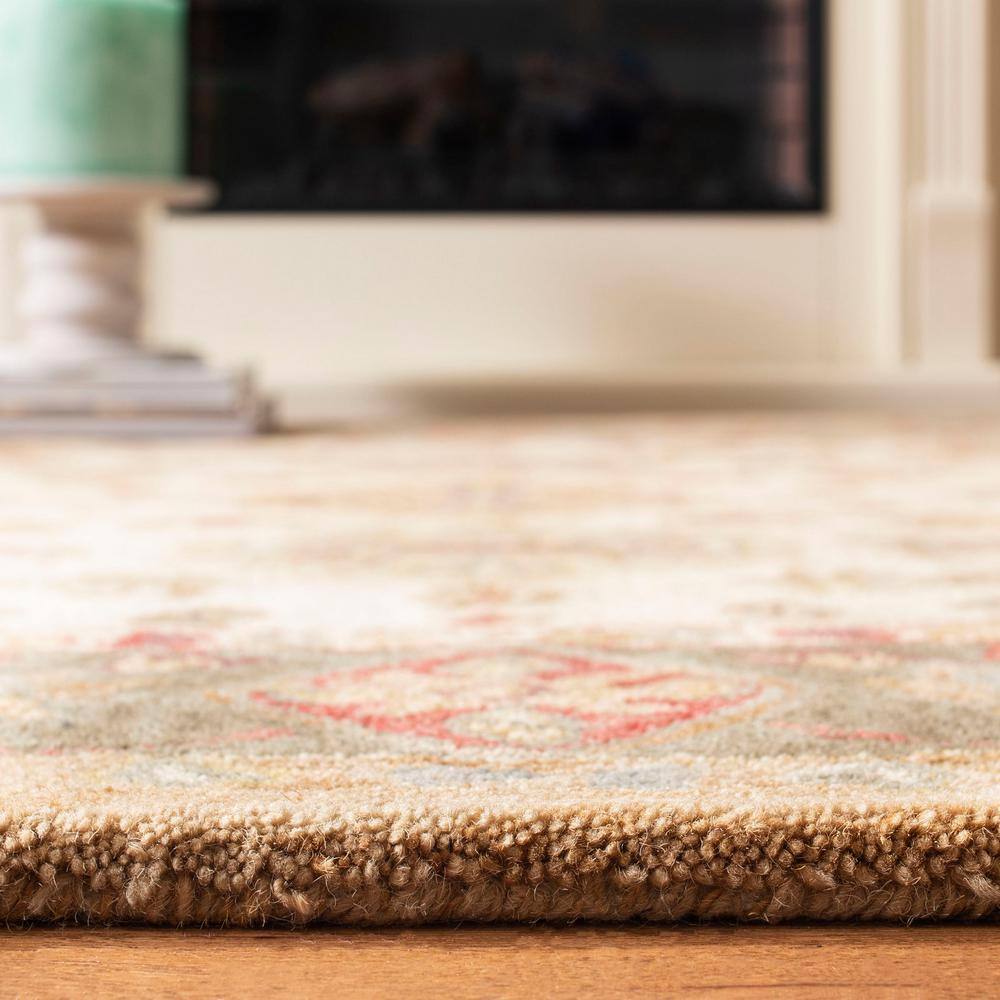 Ivory and Green Handmade Wool Tufted 8' x 10' Area Rug