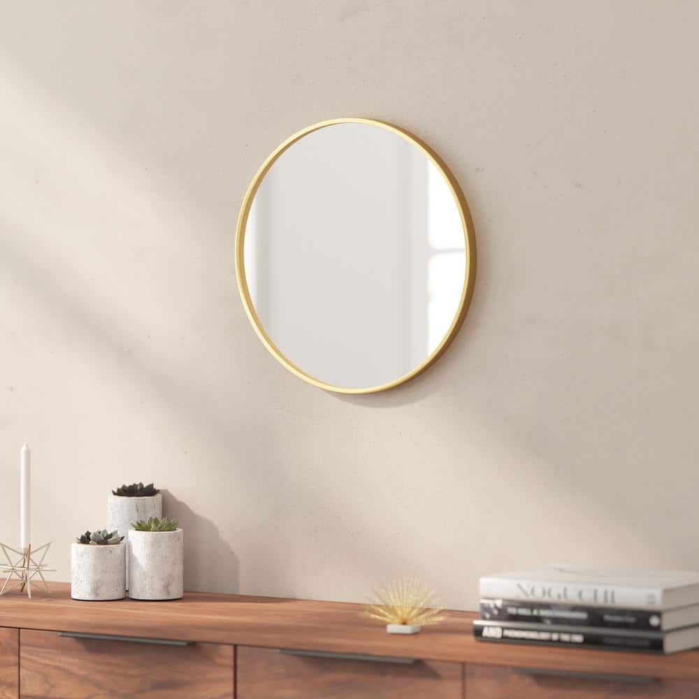 16" Round Gold Metal Wall Mounted Mirror
