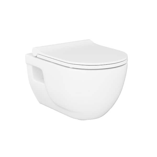 Charm 14 in. Wall Hung 1-Piece 1.28 GPF Dual Flush Elongated Toilet in Matte White Seat Included