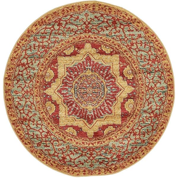 Unique Loom Palace Quincy Red 3' 3 x 3' 3 Round Rug