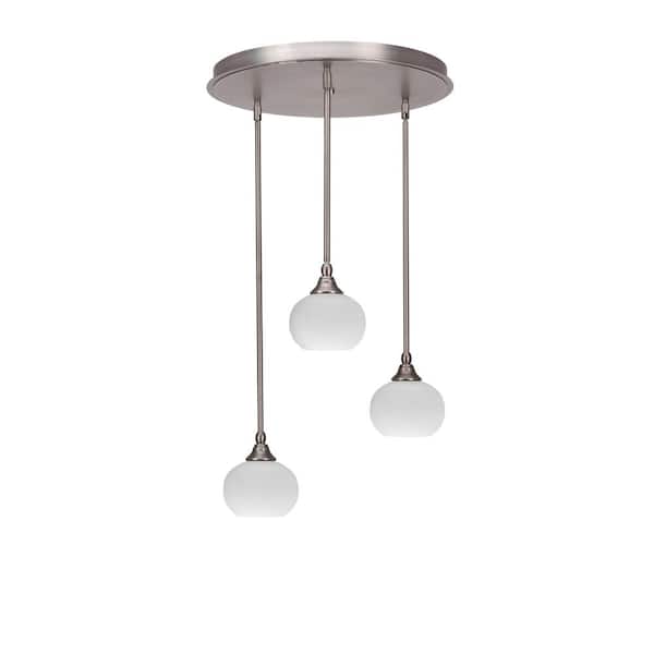 Unbranded Villa 3 Light Brushed Nickel, Cluster Pendant Light with 7 in. White Muslin Glass Shades, No Bulbs Included