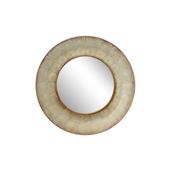 Litton Lane 36 in. x 36 in. Pierced Gold Metal Round Framed Wall Mirror with Eclectic Circle Designs