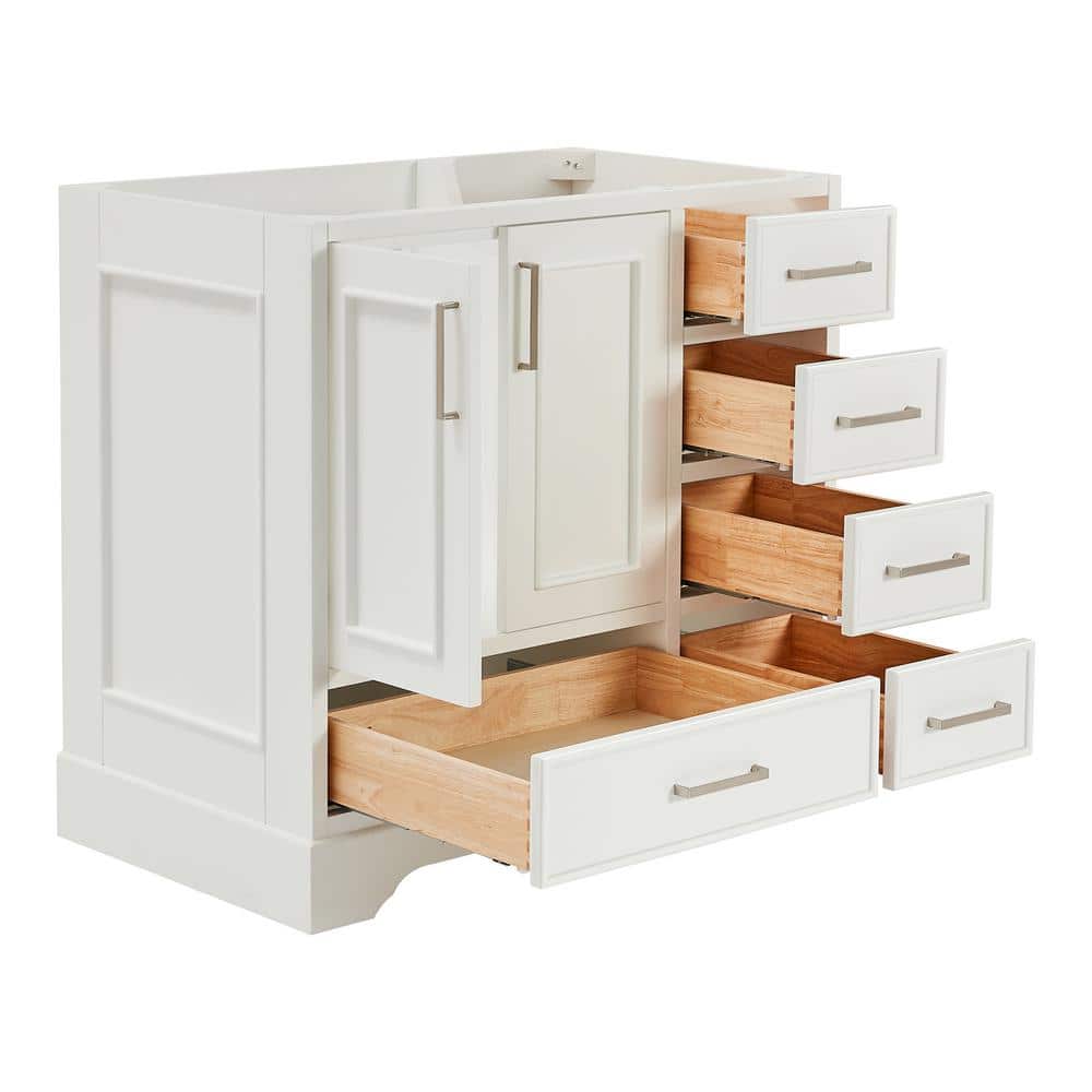Stafford 37" White Freestanding Bathroom Vanity with Brushed Nickel Hardware