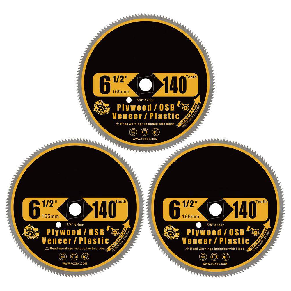 6-1/2 in. 140-Tooth Plywood OSB Plastic Veneer Wood Cutting Steel Circular Saw Blade Power Tool Accessory (3-Pack) price history on PriceWatchPro
