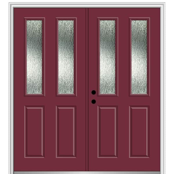 MMI Door 72 in. x 80 in. Right-Hand/Inswing Rain Glass Burgundy Fiberglass Prehung Front Door on 4-9/16 in. Frame