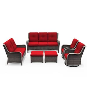 Patio Furniture Set 6-piece Outdoor Patio Conversation Set with Red Cushions Lawn Furniture