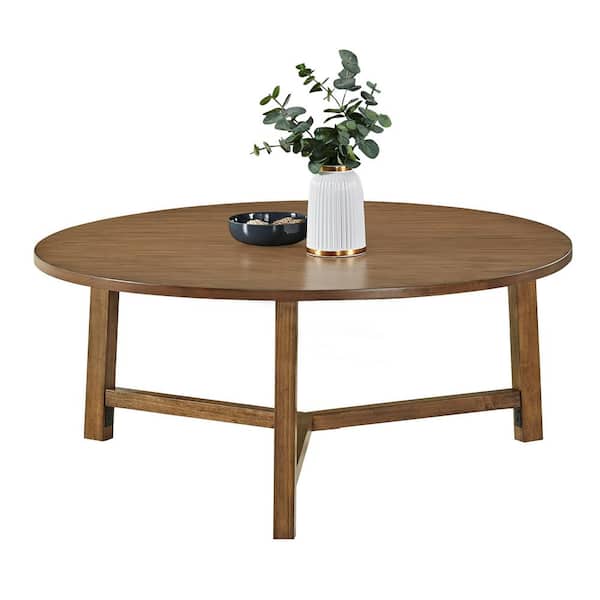 Alaterre Furniture Newbury 19 in. W Round Coffee Table, Solid Wood Farmhouse Living Room Table, Pecan Finish Center Table