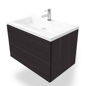 Air Wall Mount 30 in. W x 19 in. D x 20 in. H Floating Bath Vanity in Dark Ebony with White Cultured Marble Top