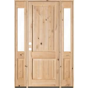 64 in. x 96 in. Rustic Knotty Alder Square Top VG Unfinished Right-Hand Inswing Prehung Front Door/Half Sidelites