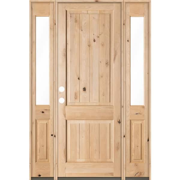 Krosswood Doors 70 in. x 96 in. Rustic Knotty Alder Square Top VG Unfinished Right-Hand Inswing Prehung Front Door/Half Sidelites
