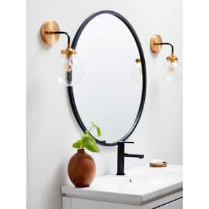 18 in. W x 18 in. H Rubber Framed Round Bathroom Vanity Mirror in Black
