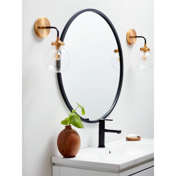 24 in. W x 24 in. H Rubber Framed Round Bathroom Vanity Mirror in Black