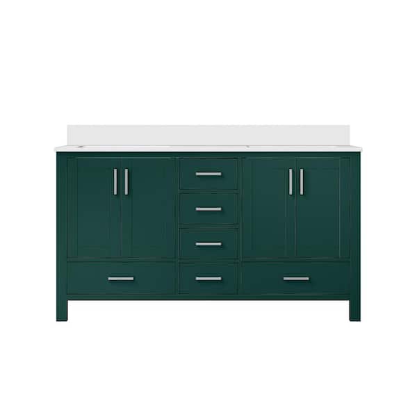 Jacques 60 in. W x 22 in. D Green Double Bath Vanity with Cultured Marble Top