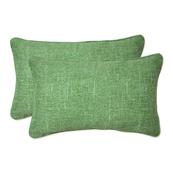 Pillow Perfect Solid Green Rectangular Outdoor Lumbar Throw Pillow 2-Pack