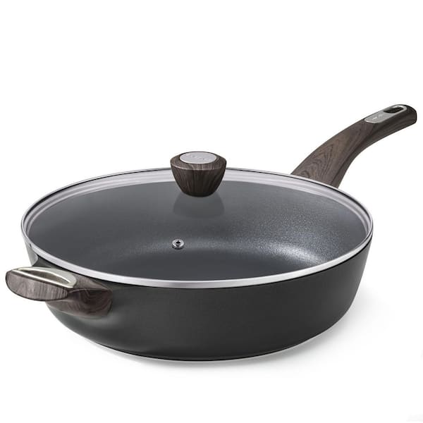 12 in. Nonstick Frying Pan Skillet, 5 qt. Non-Stick Saute Pan with Cover, Non-Toxic Cooking Pan with Helper Handle