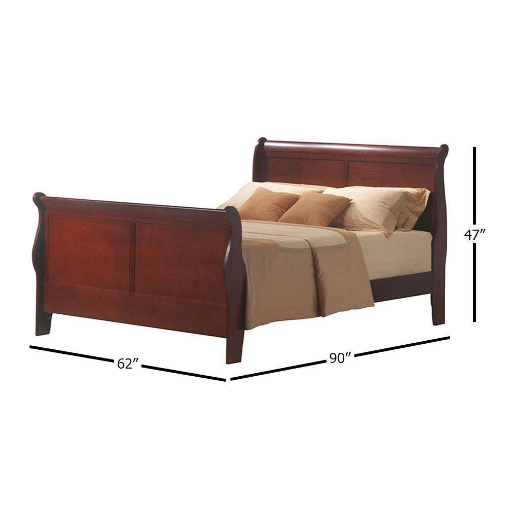 Cherry Pine Queen Sleigh Bed with Wood Headboard
