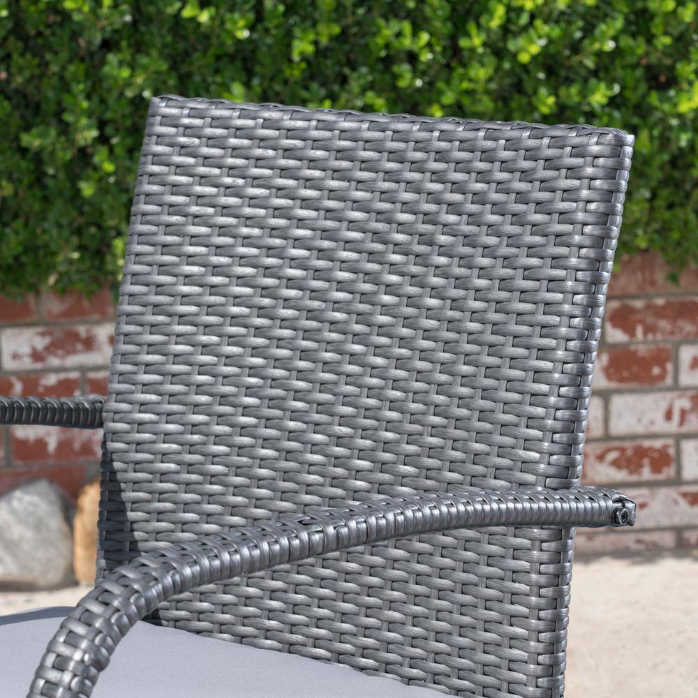 Gray Iron and Wicker 5-Piece Outdoor Dining Set with Cushions