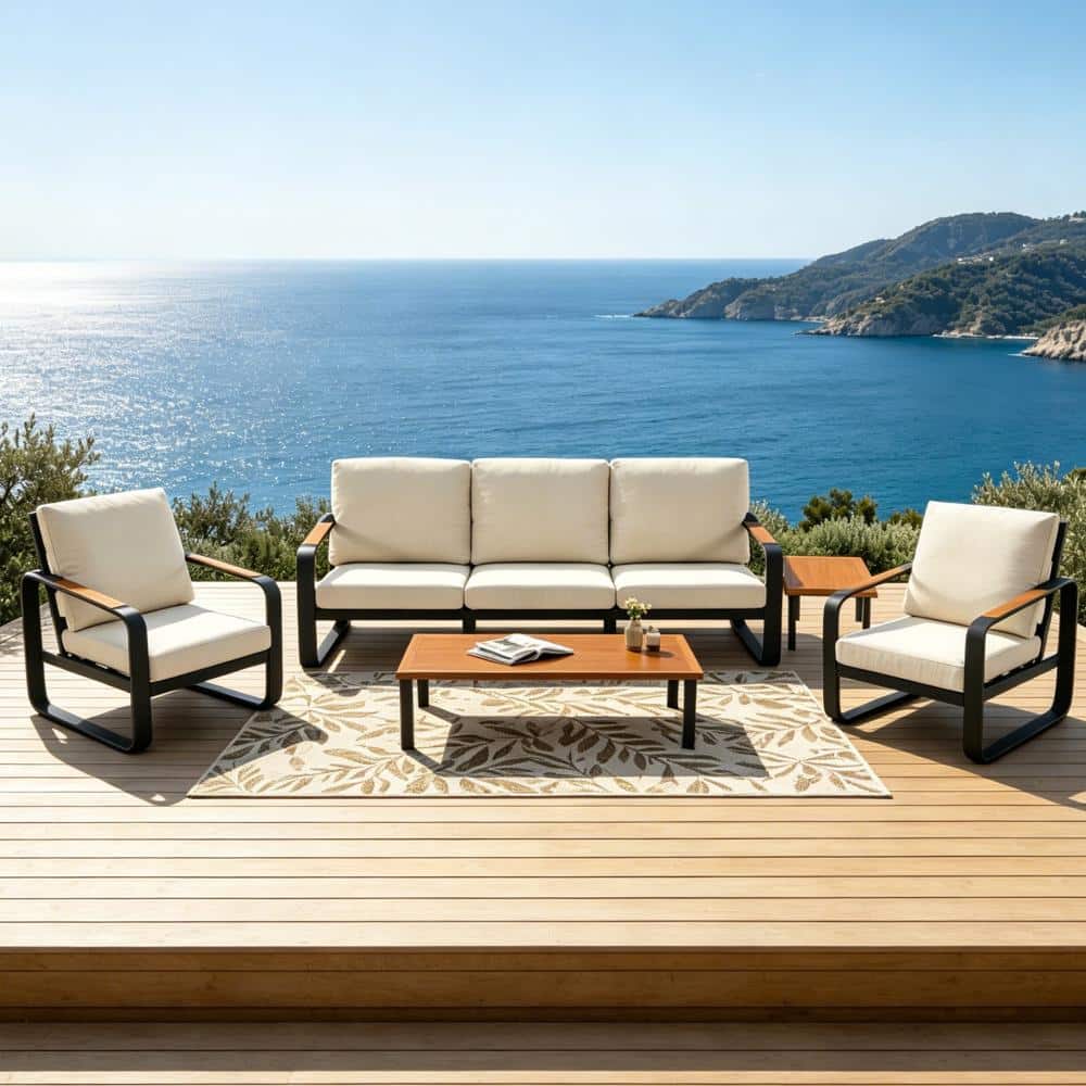 5-Piece Patio Conversation Set with Beige Cushions Sturdy Metal Frame Patio Sofa Furniture Sets price history on PriceWatchPro