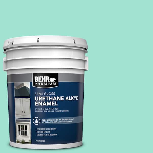 BEHR PREMIUM 5 gal. #P430-2 Aqua Wish Urethane Alkyd Semi-Gloss Enamel Interior/Exterior Paint