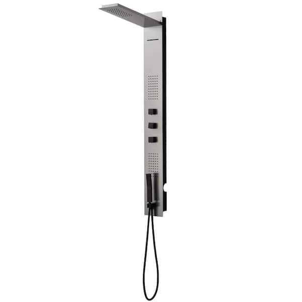 Dual 4-in-1 2-Jet Rainfall Shower Panel System with Rainfall Shower Head and Shower Wand in Black Nickel