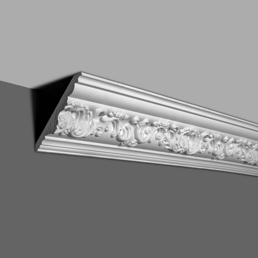 White Polyurethane Floral Crown Moulding Sample