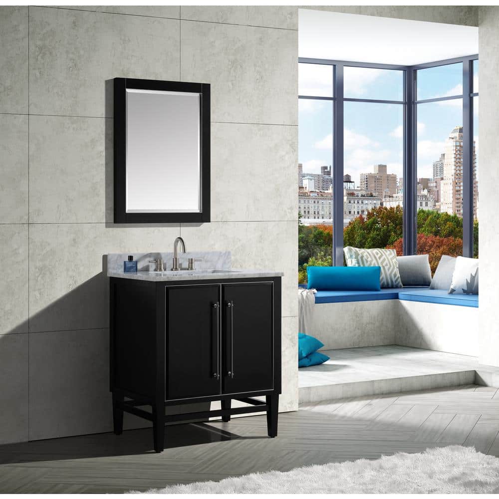 Mason 30" Black Solid Wood Vanity with Carrara Marble Top