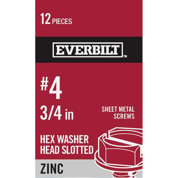 Everbilt #4 x 3/4 in. Slotted Hex Head Zinc Plated Sheet Metal Screw (12-Pack)