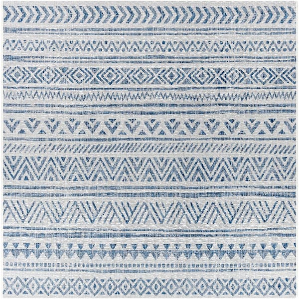 Livabliss Eartha Blue/White 6 ft. 7 in. Square Indoor/Outdoor Area Rug