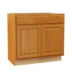 Hampton 36 in. W x 21 in. D x 34.5 in. H Assembled Bath Base Cabinet in Medium Oak without Shelf