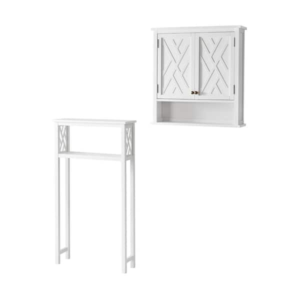 Alaterre Furniture Coventry 27 in. W Over Toilet Space Saver Wall Mounted Bath Storage Cabinet with 2 Doors and Open Shelf in White