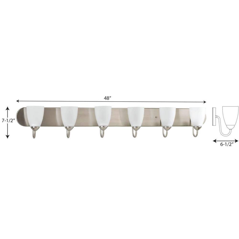 Gather Collection 48" Brushed Nickel 6-Light Bath Vanity with Etched Glass Shades