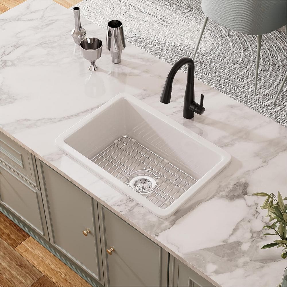 Oslo White Fireclay Single Bowl Drop-In Kitchen Sink