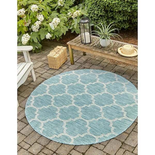 Outdoor Trellis Aquamarine 7 ft. 10 in. x 7 ft. 10 in. Area Rug