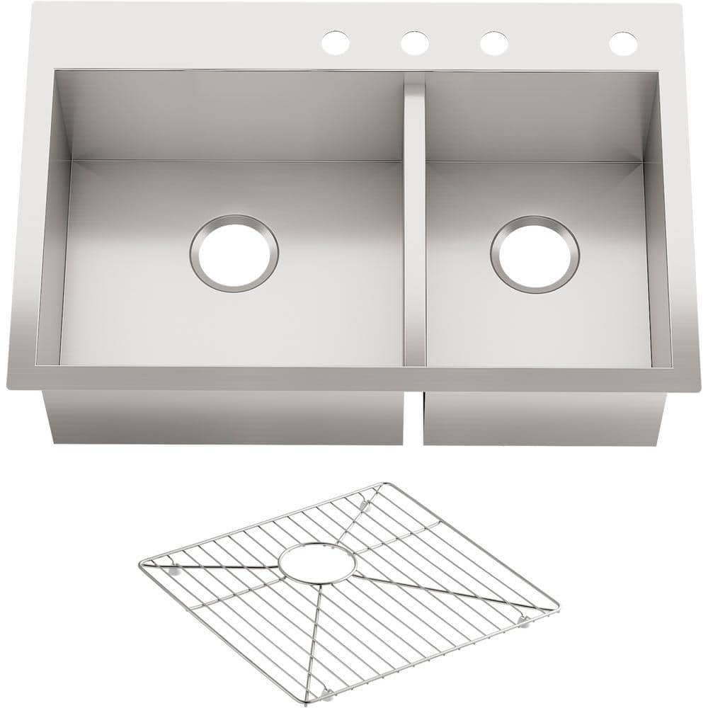 KOHLER Toccata Drop-In 33-in x 22-in Stainless Steel Double Equal Bowl  4-Hole Kitchen Sink in the Kitchen Sinks department at