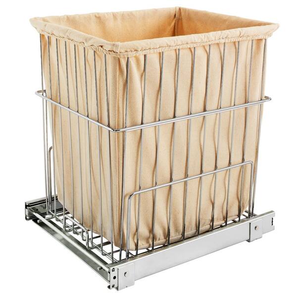 Rev-A-Shelf Chrome Metal Pullout Wire Clothes Hamper Basket with Liner and Mounting Hardware
