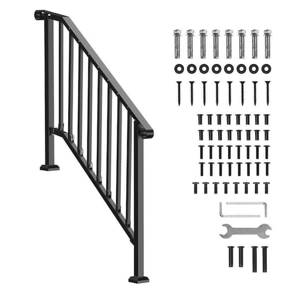 VEVOR Handrails for Outdoor Steps 3-4 Step Stair Hand Rail Kit Steel Railings 38.98 in. x 3.31 in. Black