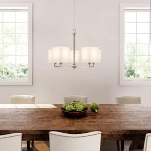 Menlo Park 5-Light Brushed Nickel Chandelier with Cream Fabric Shades