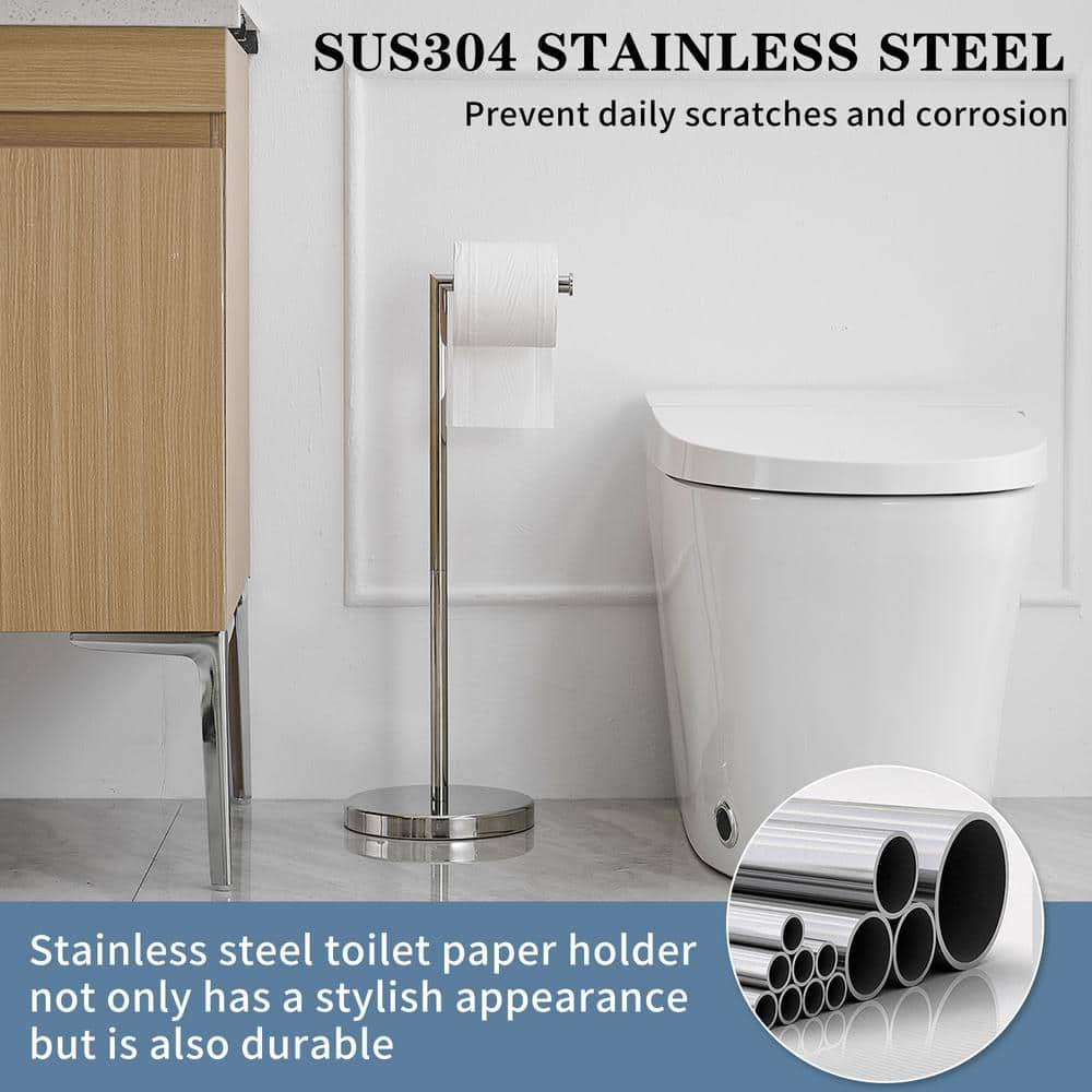 Polished Chrome Freestanding Stainless Steel Toilet Paper Holder