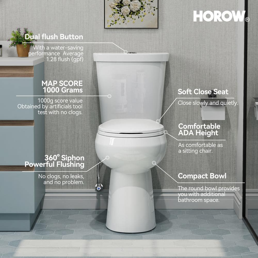 White Vitreous China 21" Tall Round Dual Flush Toilet
