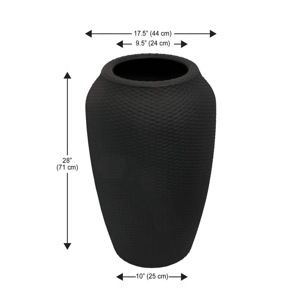Large Black Wicker Textured Outdoor Flower Planter