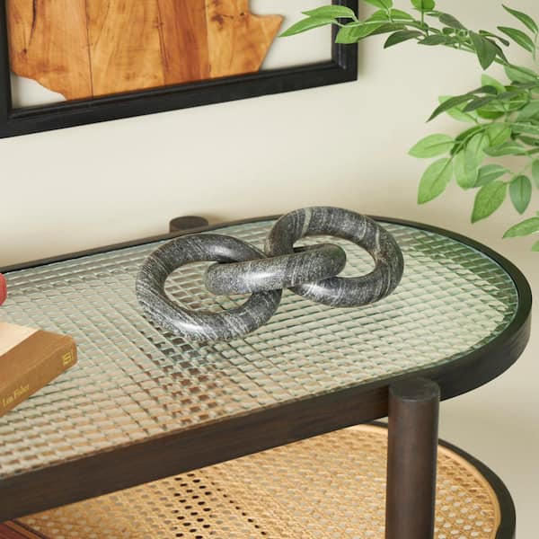 Litton Lane 5 in. x 3 in. Black Marble Handmade Linked 3 Ring Chain Sculpture