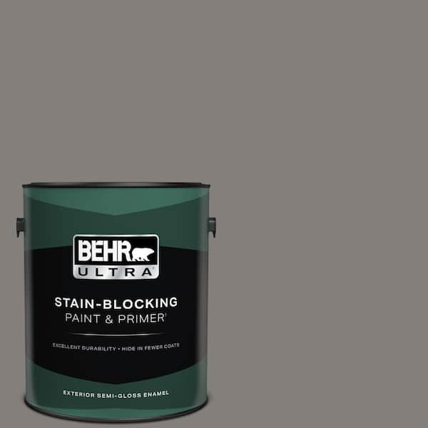 BEHR ULTRA 1 gal. #PPU18-17 Suede Gray Semi-Gloss Enamel Exterior Paint & Primer