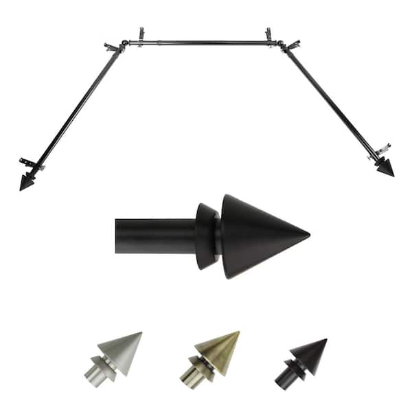 EMOH 13/16" Dia Adjustable 20"-36", 38"-72" Bay Window Curtain Rod with Bruno Finials in Black